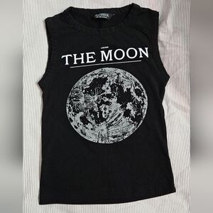 Disturbia Black Tank Top with White Moon Graphic